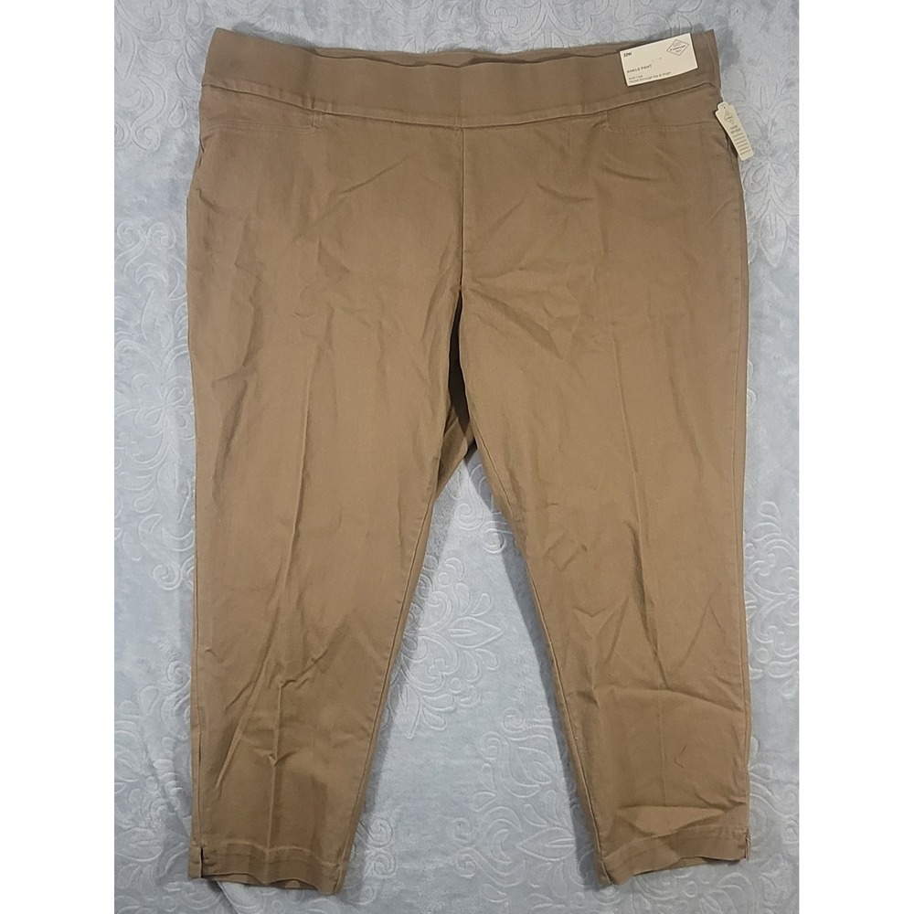 St Johns Bay Women's Size 22W Tan Secretly Slender Ankle Pant Chino Mid-Rise NWT